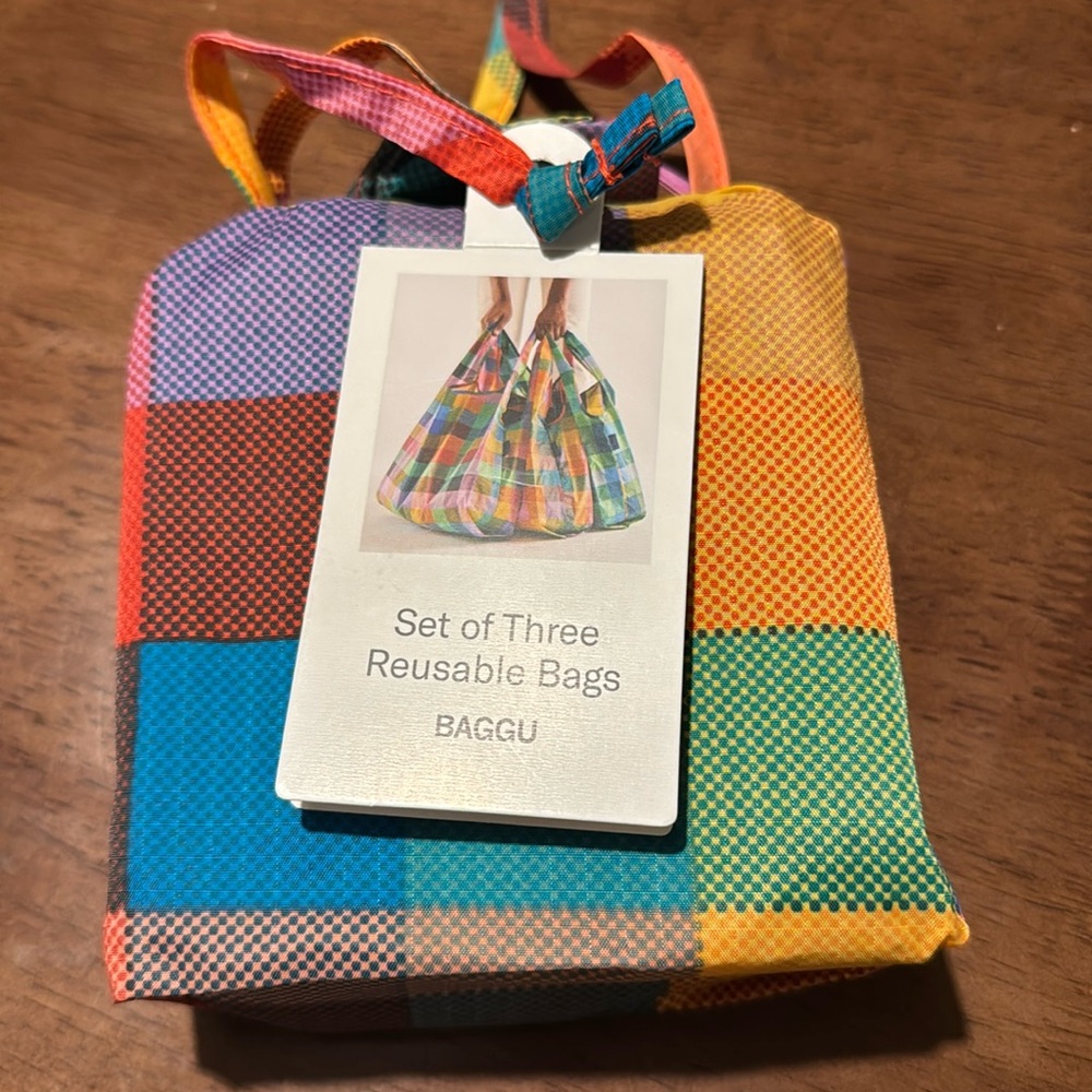 BAGGU Set of 3 Standard Bags NWT Madras Mix